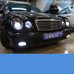 Установка би-ксеноновых линз Hella 3R+, светодиодов Philips в ДХО, ксенона в ПТФ на Mercedes E W210
